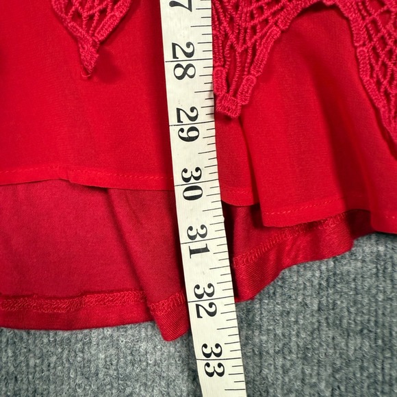 One World Womens Tunic Top Size 2X Bell Sleeve Red Lace Overlay Romantic Witchy - Picture 9 of 10